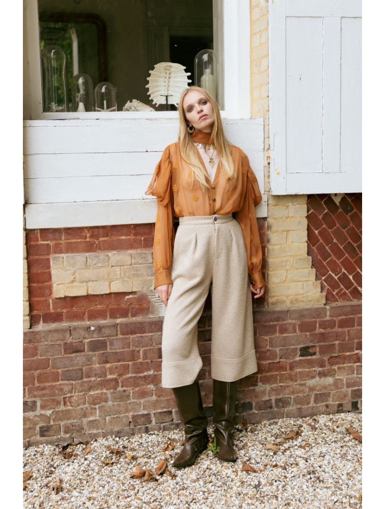 NIDODILEDA London Culottes Herringbone Light Beige Μπεζ Ψαροκόκκαλο Ζιπ Κιλότ