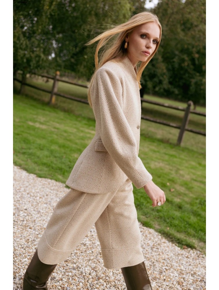 NIDODILEDA London Culottes Herringbone Light Beige Μπεζ Ψαροκόκκαλο Ζιπ Κιλότ