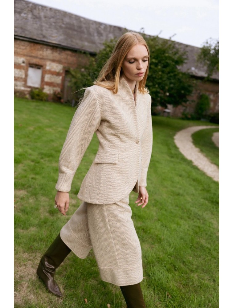 NIDODILEDA London Culottes Herringbone Light Beige Μπεζ Ψαροκόκκαλο Ζιπ Κιλότ