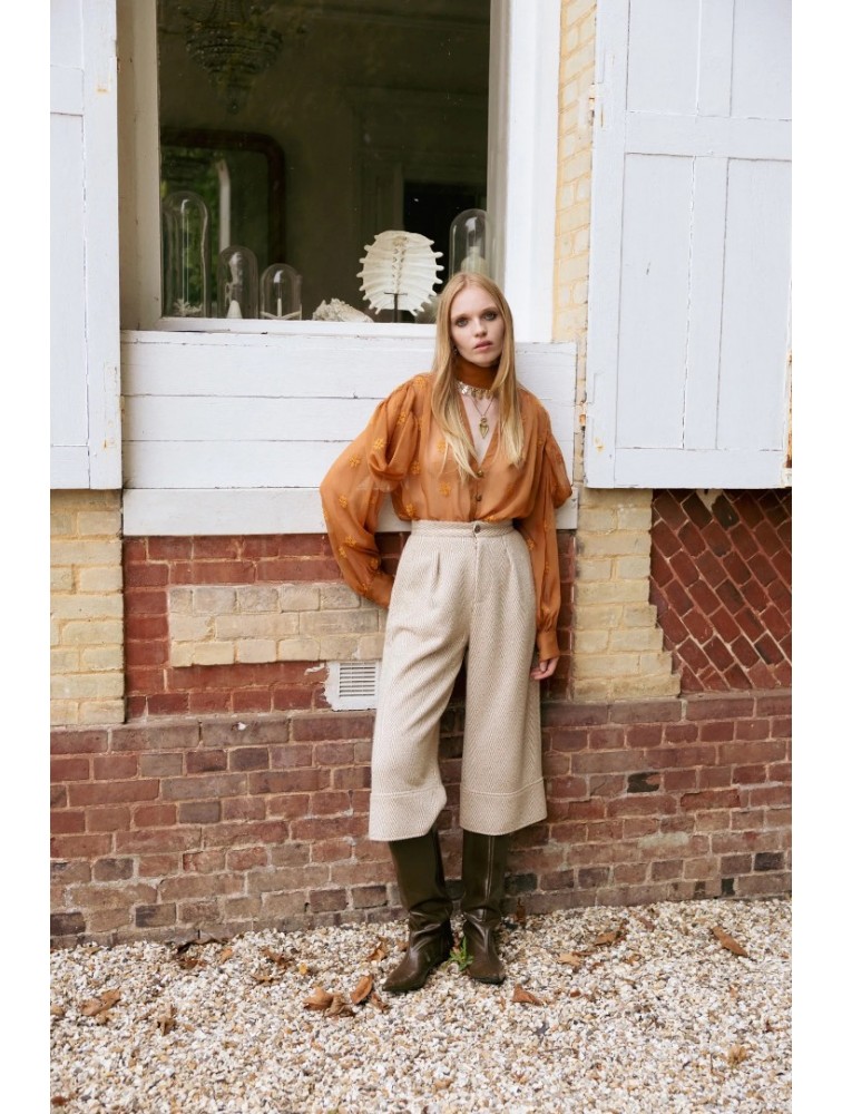 NIDODILEDA London Culottes Herringbone Light Beige Μπεζ Ψαροκόκκαλο Ζιπ Κιλότ