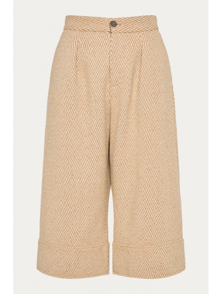 NIDODILEDA London Culottes Herringbone Light Beige Μπεζ Ψαροκόκκαλο Ζιπ Κιλότ
