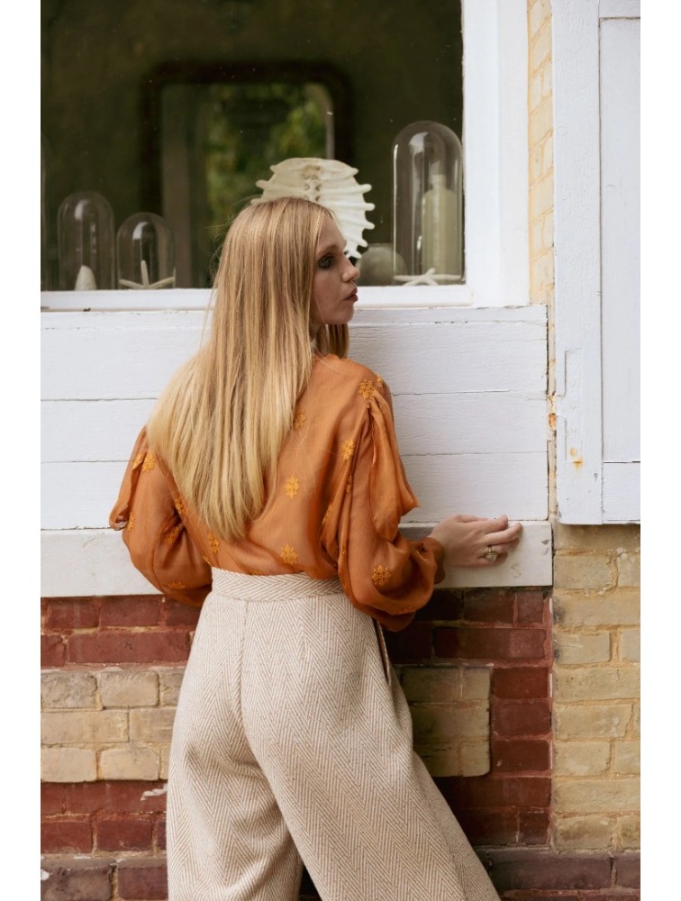 NIDODILEDA London Culottes Herringbone Light Beige Μπεζ Ψαροκόκκαλο Ζιπ Κιλότ