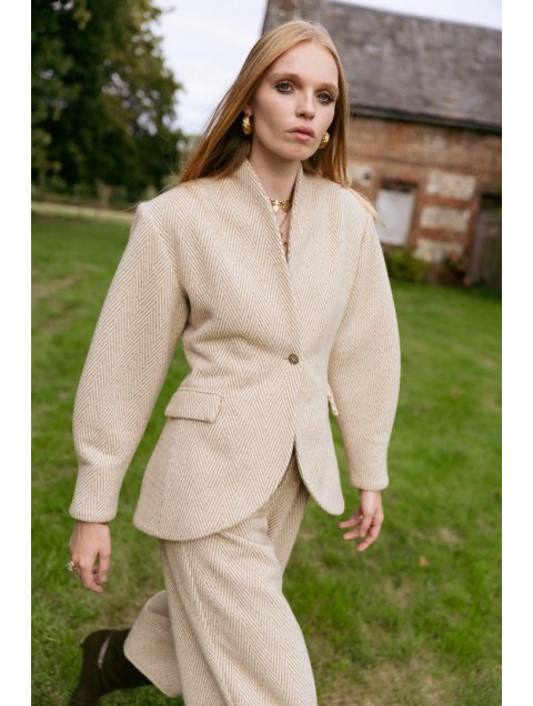 NIDODILEDA London Jacket Herringbone Blazer Light Beige Μπεζ Ψαροκόκκαλο Μπλείζερ