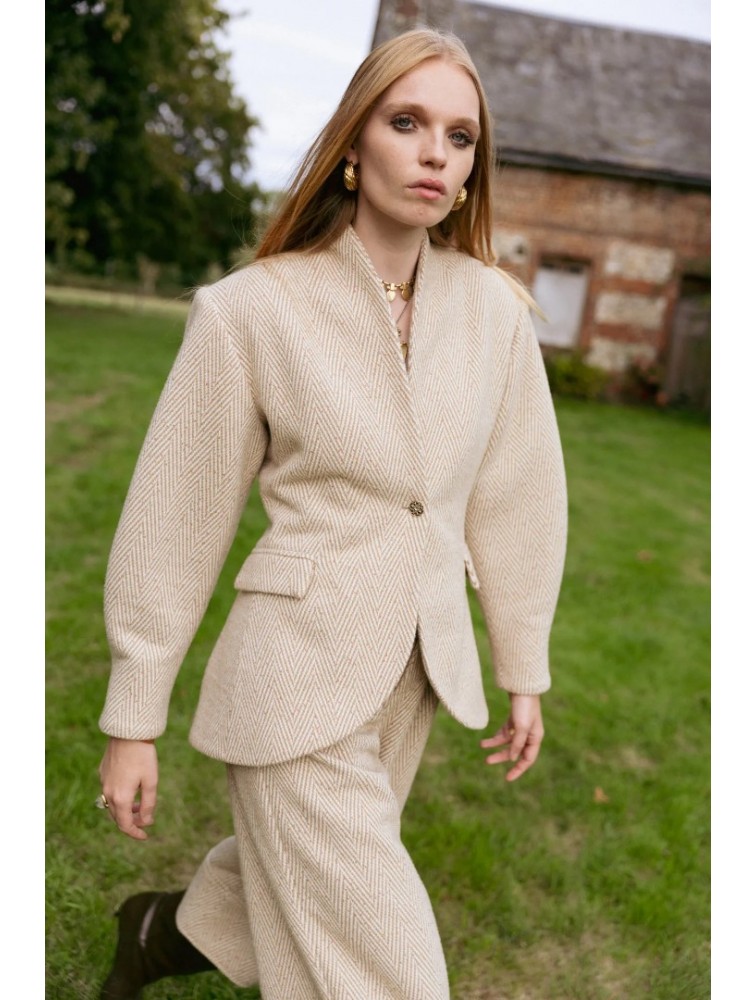 NIDODILEDA London Jacket Herringbone Blazer Light Beige Μπεζ Ψαροκόκκαλο Μπλείζερ