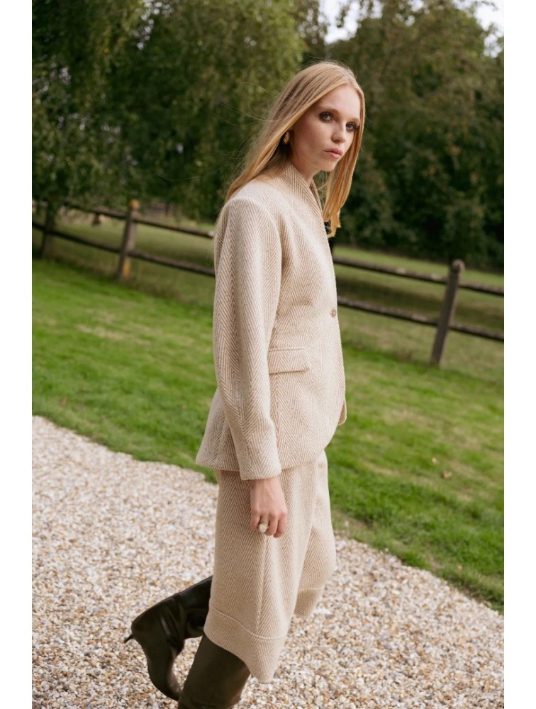 NIDODILEDA London Jacket Herringbone Blazer Light Beige Μπεζ Ψαροκόκκαλο Μπλείζερ