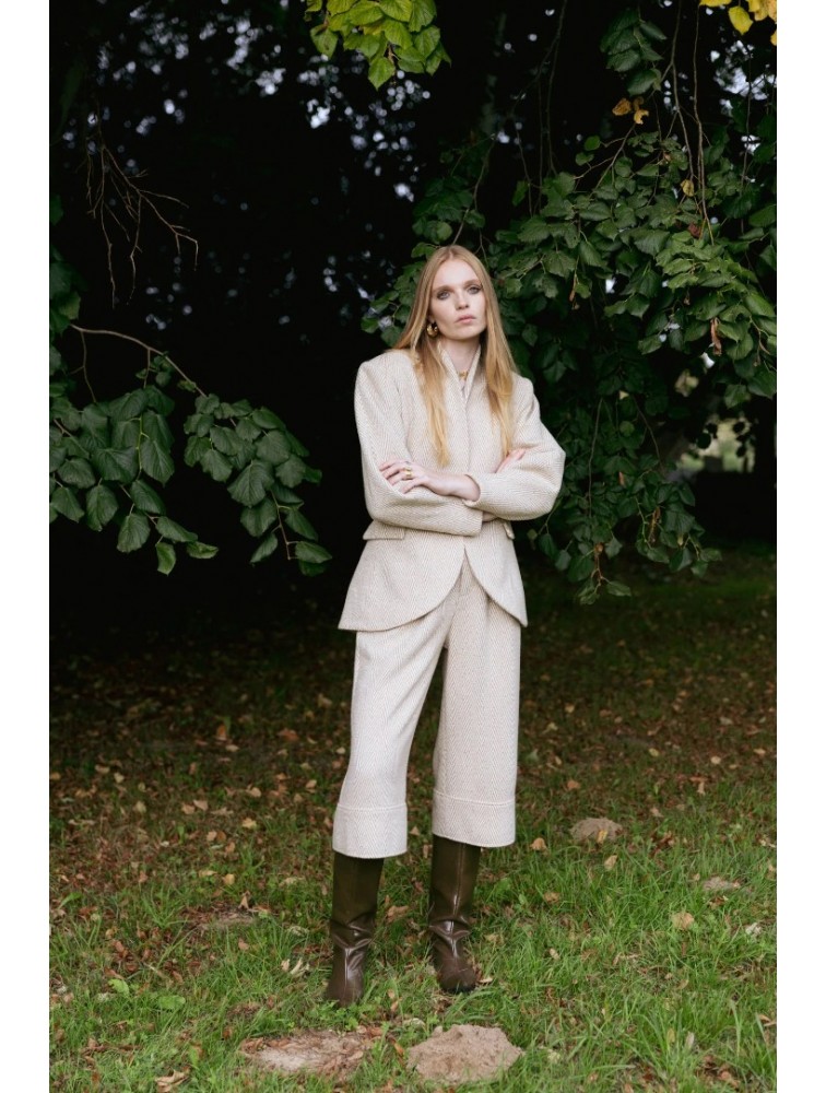 NIDODILEDA London Jacket Herringbone Blazer Light Beige Μπεζ Ψαροκόκκαλο Μπλείζερ