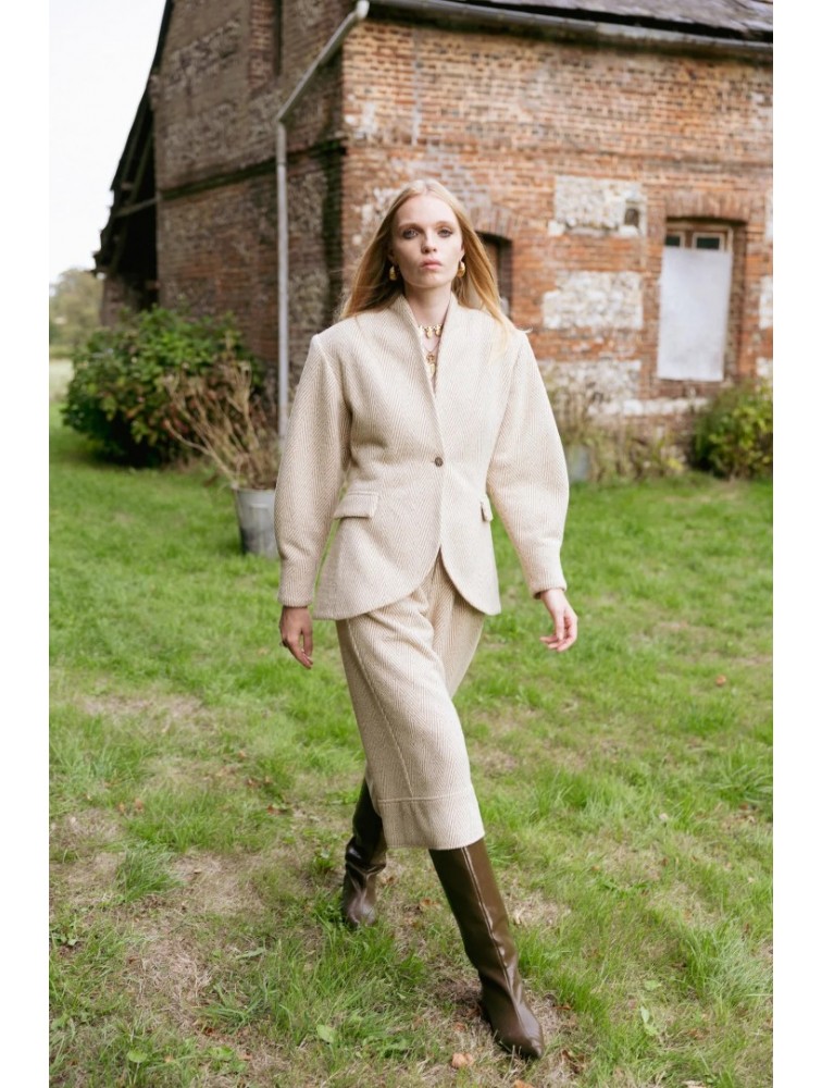 NIDODILEDA London Jacket Herringbone Blazer Light Beige Μπεζ Ψαροκόκκαλο Μπλείζερ