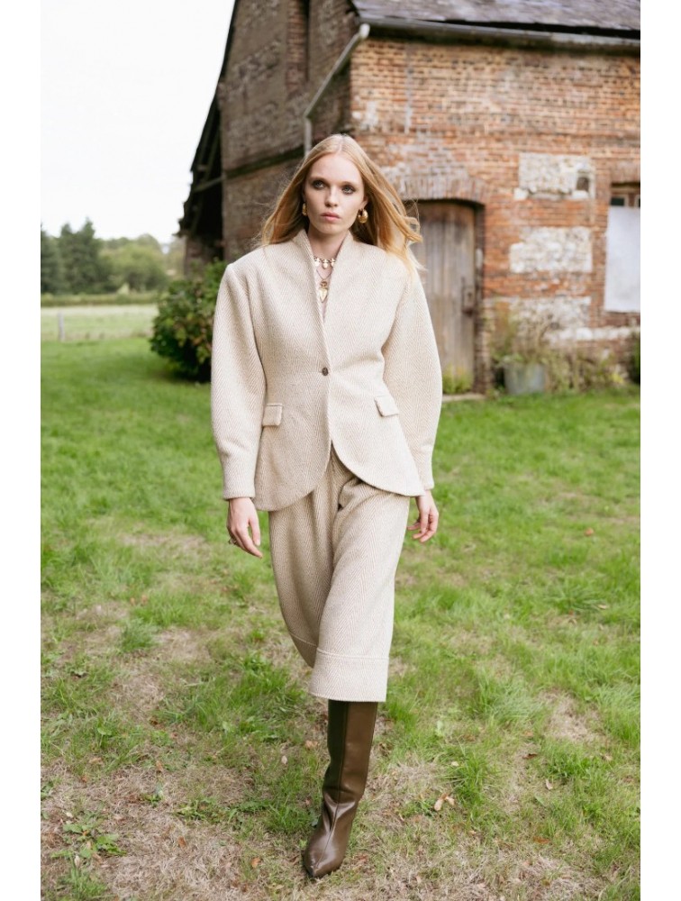 NIDODILEDA London Jacket Herringbone Blazer Light Beige Μπεζ Ψαροκόκκαλο Μπλείζερ