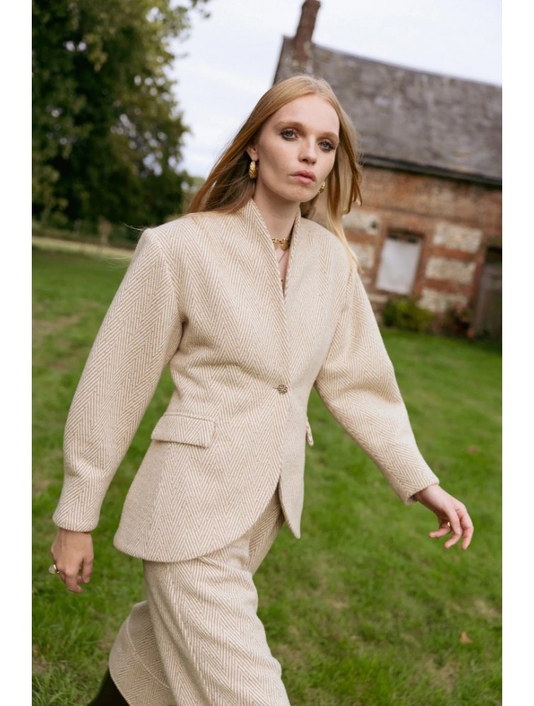 NIDODILEDA London Jacket Herringbone Blazer Light Beige Μπεζ Ψαροκόκκαλο Μπλείζερ