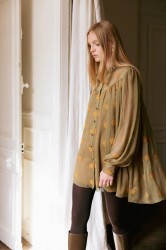 NIDODILEDA Lorna Shirt Dress Semi-Sheer Embroidered Olive Green Λαδί Κεντητό Πουκαμισοφόρεμα