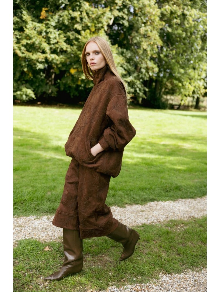 NIDODILEDA Madeline Culottes Embroidered Vegan Leather Brown Καφέ Κεντητή Ζιπ Κιλότ