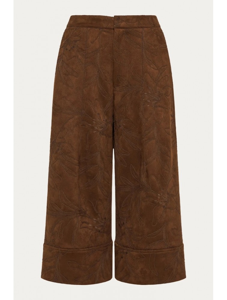 NIDODILEDA Madeline Culottes Embroidered Vegan Leather Brown Καφέ Κεντητή Ζιπ Κιλότ