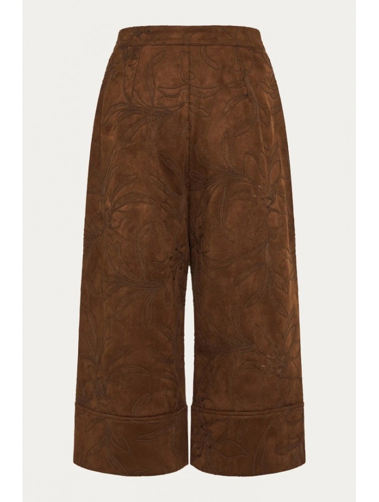 NIDODILEDA Madeline Culottes Embroidered Vegan Leather Brown Καφέ Κεντητή Ζιπ Κιλότ