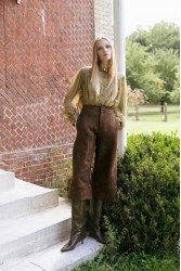 NIDODILEDA Madeline Culottes Embroidered Vegan Leather Brown Καφέ Κεντητή Ζιπ Κιλότ