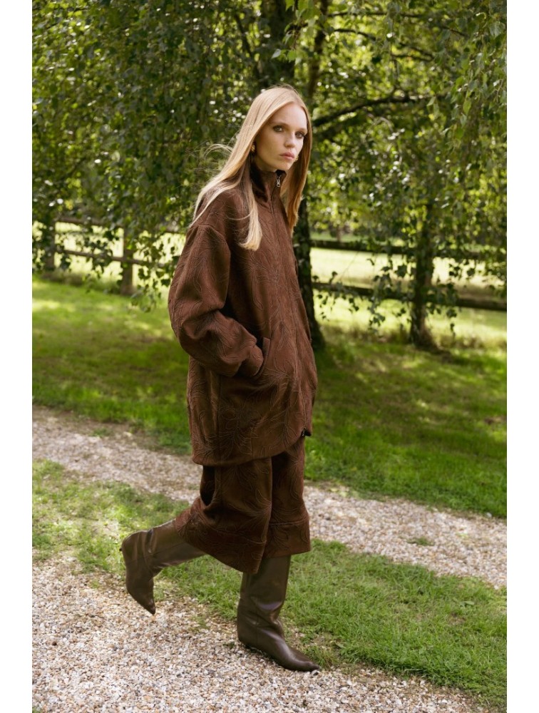 NIDODILEDA Madeline Jacket Embroidered Vegan Leather Brown Καφέ Κεντητό Τζάκετ