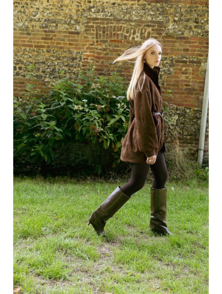 NIDODILEDA Madeline Jacket Embroidered Vegan Leather Brown Καφέ Κεντητό Τζάκετ
