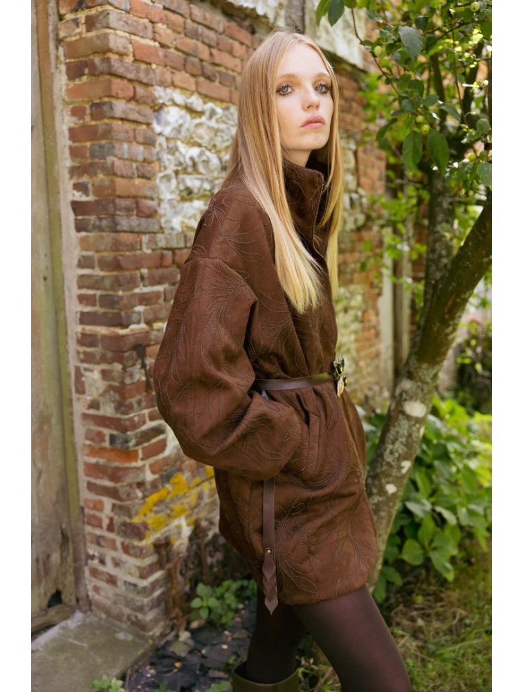 NIDODILEDA Madeline Jacket Embroidered Vegan Leather Brown Καφέ Κεντητό Τζάκετ
