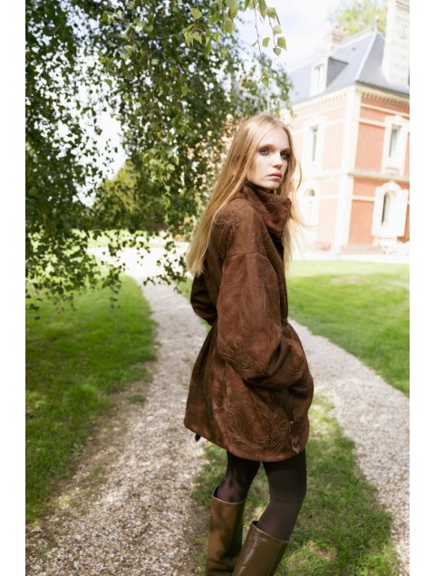 NIDODILEDA Madeline Jacket Embroidered Vegan Leather Brown Καφέ Κεντητό Τζάκετ