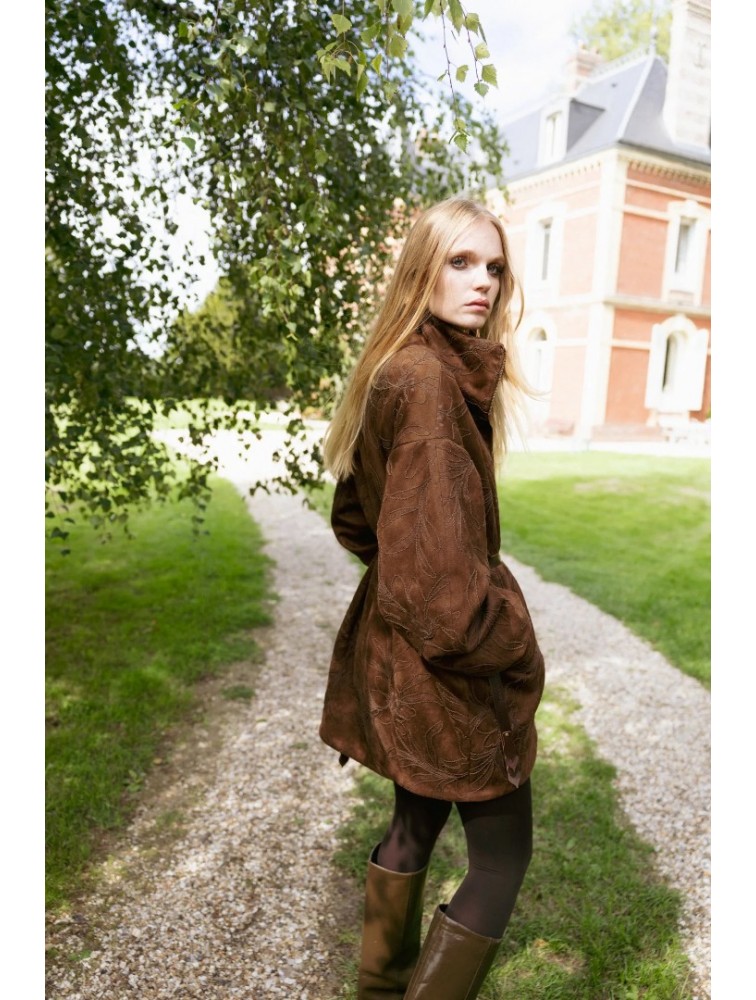 NIDODILEDA Madeline Jacket Embroidered Vegan Leather Brown Καφέ Κεντητό Τζάκετ