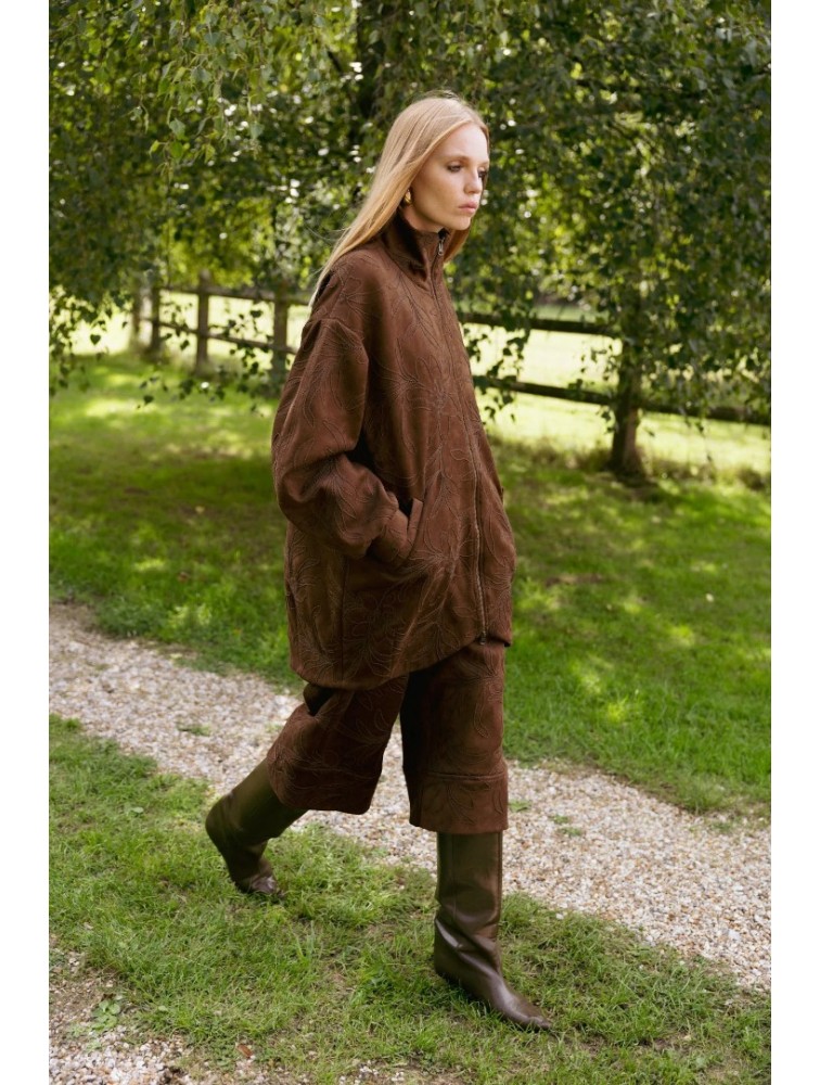 NIDODILEDA Madeline Jacket Embroidered Vegan Leather Brown Καφέ Κεντητό Τζάκετ