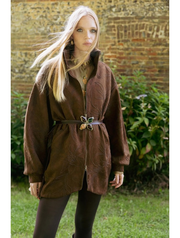 NIDODILEDA Madeline Jacket Embroidered Vegan Leather Brown Καφέ Κεντητό Τζάκετ