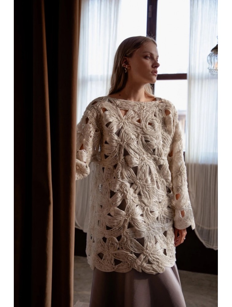 NIDODILEDA Maer Pullover Dress Crochet Εκρού Κροσέ Φόρεμα