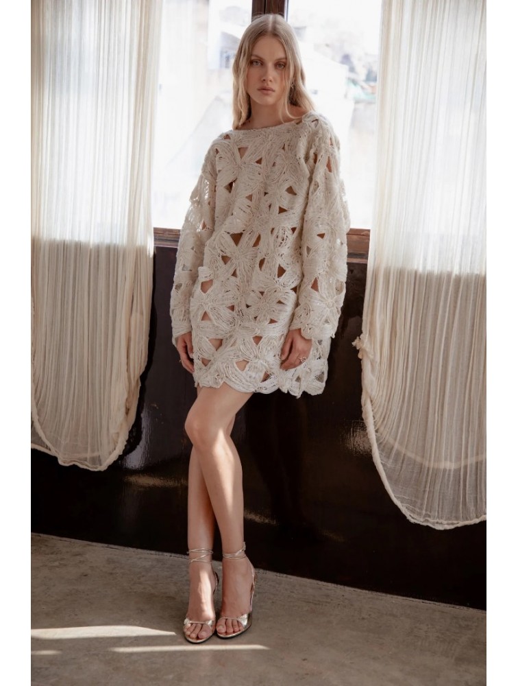 NIDODILEDA Maer Pullover Dress Crochet Εκρού Κροσέ Φόρεμα