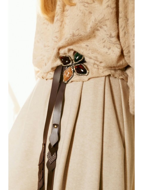 NIDODILEDA Meadow Belt Leather Muslin Embellished Brown Καφέ Δερμάτινη Ζώνη με Διακοσμητικές Πέτρες