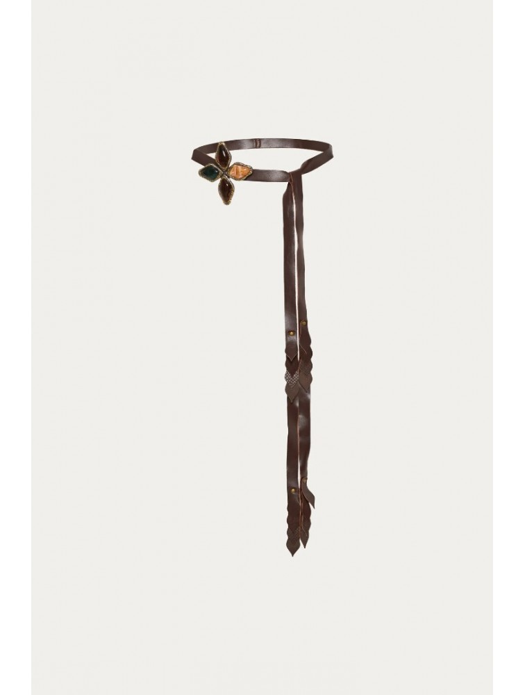 NIDODILEDA Meadow Belt Leather Muslin Embellished Brown Καφέ Δερμάτινη Ζώνη με Διακοσμητικές Πέτρες