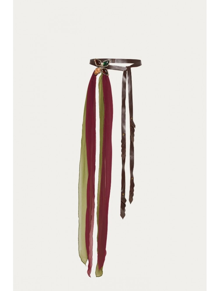 NIDODILEDA Meadow Belt Leather Muslin Embellished Brown Καφέ Δερμάτινη Ζώνη με Διακοσμητικές Πέτρες