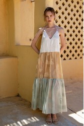 NIDODILEDA Medtween Dress Satin Floral Embroidered Muslin