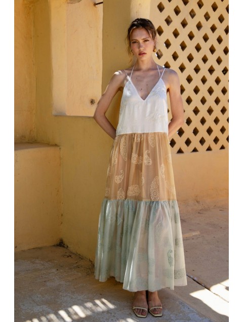 NIDODILEDA Medtween Dress Satin Floral Embroidered Muslin Σατέν Φλοράλ Φόρεμα