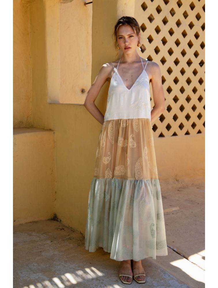 NIDODILEDA Medtween Dress Satin Floral Embroidered Muslin