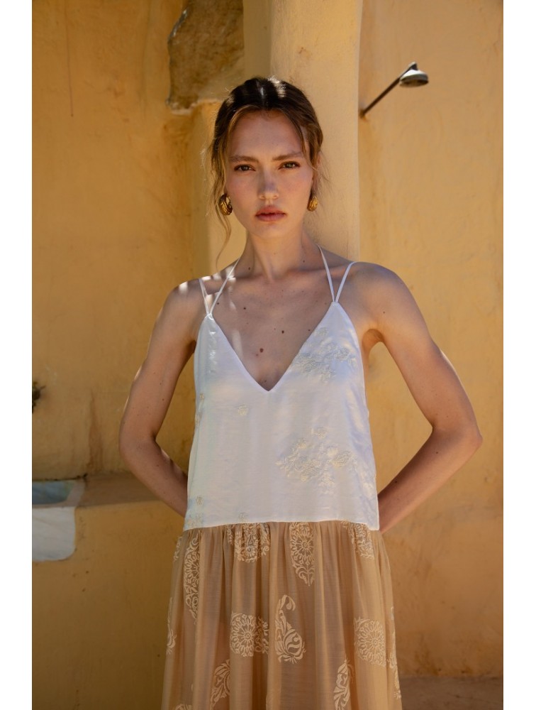 NIDODILEDA Medtween Dress Satin Floral Embroidered Muslin