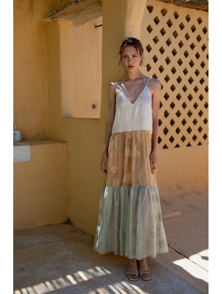 NIDODILEDA Medtween Dress Satin Floral Embroidered Muslin
