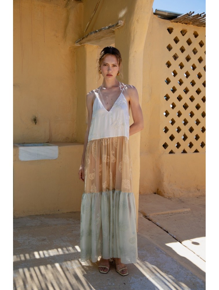 NIDODILEDA Medtween Dress Satin Floral Embroidered Muslin