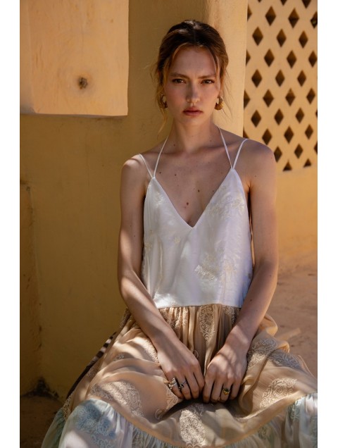 NIDODILEDA Medtween Dress Satin Floral Embroidered Muslin Σατέν Φλοράλ Φόρεμα