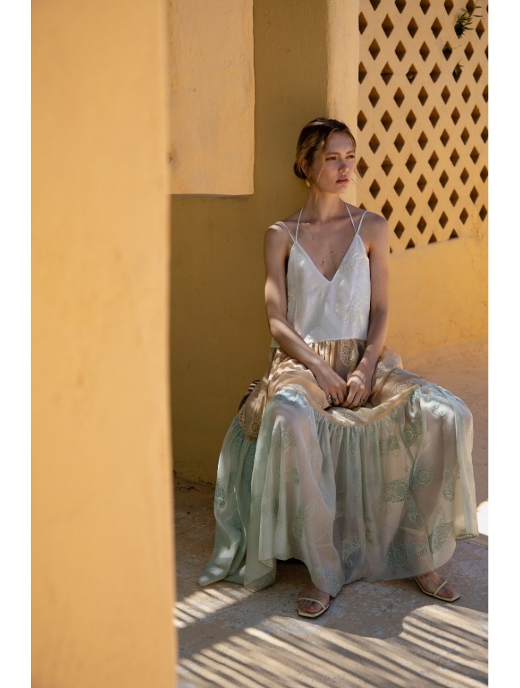 NIDODILEDA Medtween Dress Satin Floral Embroidered Muslin
