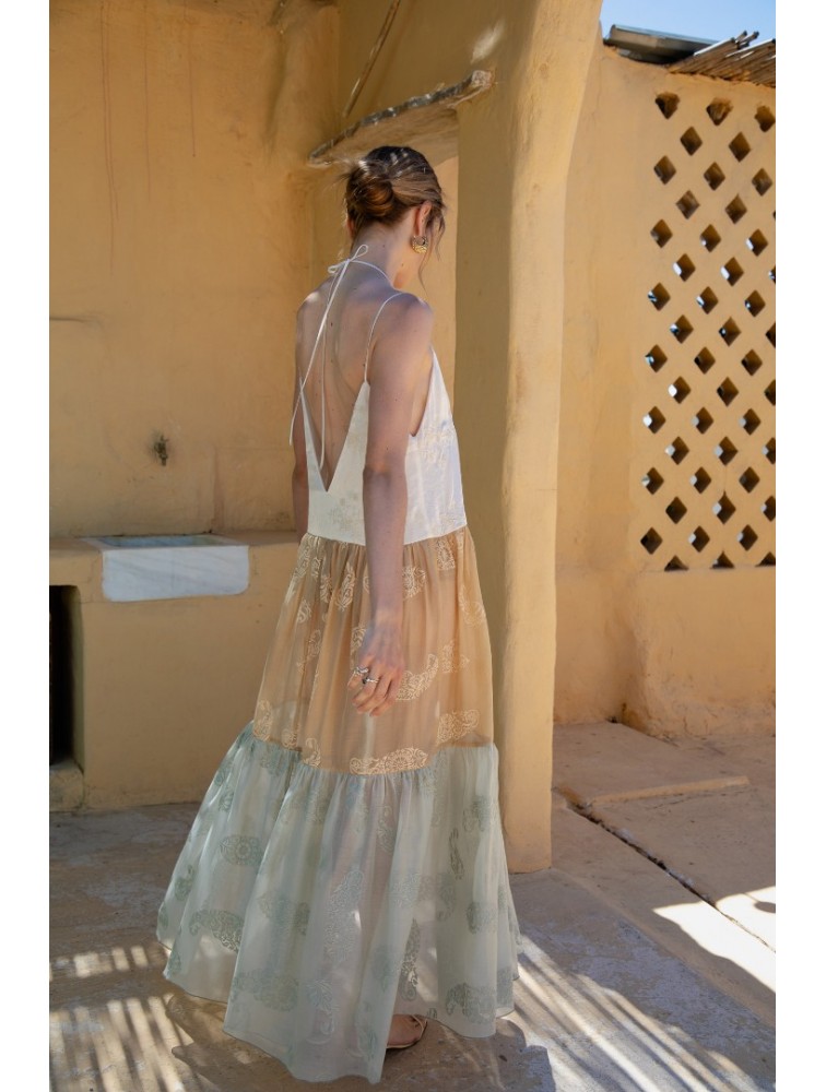 NIDODILEDA Medtween Dress Satin Floral Embroidered Muslin
