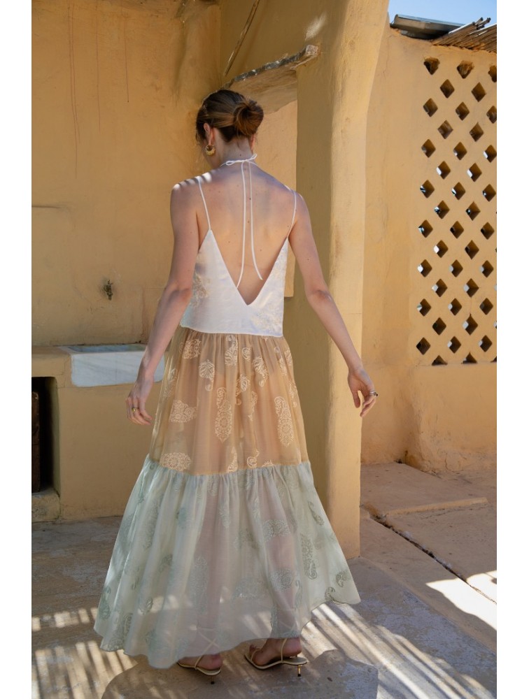 NIDODILEDA Medtween Dress Satin Floral Embroidered Muslin
