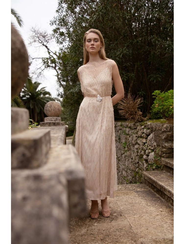 NIDODILEDA Mile Dress Beaded Fringe Semi Sheer