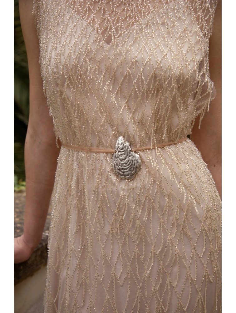 NIDODILEDA Mile Dress Beaded Fringe Semi Sheer