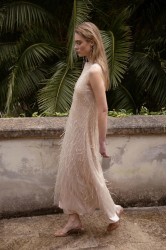 NIDODILEDA Mile Dress Beaded Fringe Semi Sheer