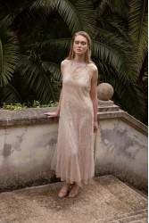 NIDODILEDA Mile Dress Beaded Fringe Semi Sheer
