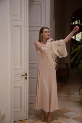 NIDODILEDA Mile Dress Beaded Fringe Semi Sheer