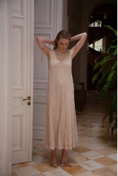 NIDODILEDA Mile Dress Beaded Fringe Semi Sheer