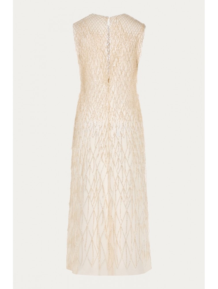 NIDODILEDA Mile Dress Beaded Fringe Semi Sheer