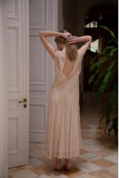 NIDODILEDA Mile Dress Beaded Fringe Semi Sheer