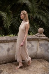 NIDODILEDA Mile Dress Beaded Fringe Semi Sheer