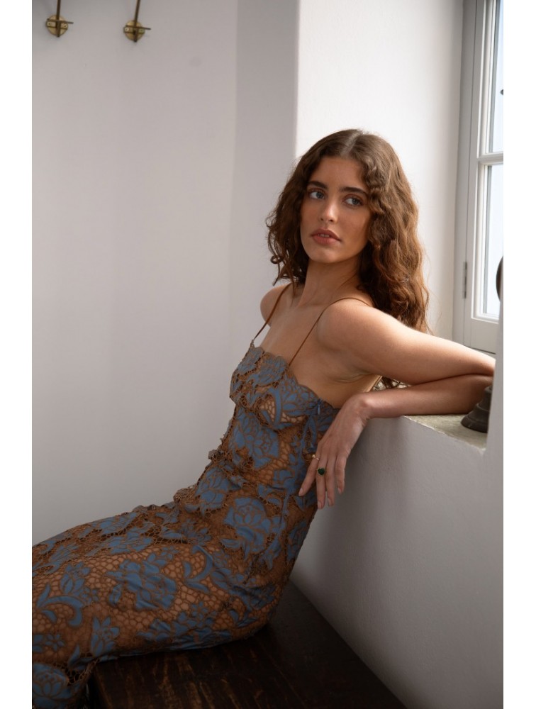 NIDODILEDA Moment Top Dress Floral Cut Out Overlay